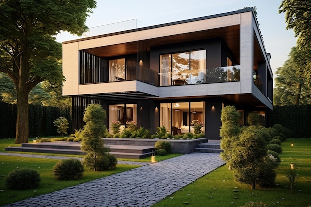 Luxe huis met drie verdiepingen en een minimalistische tuin