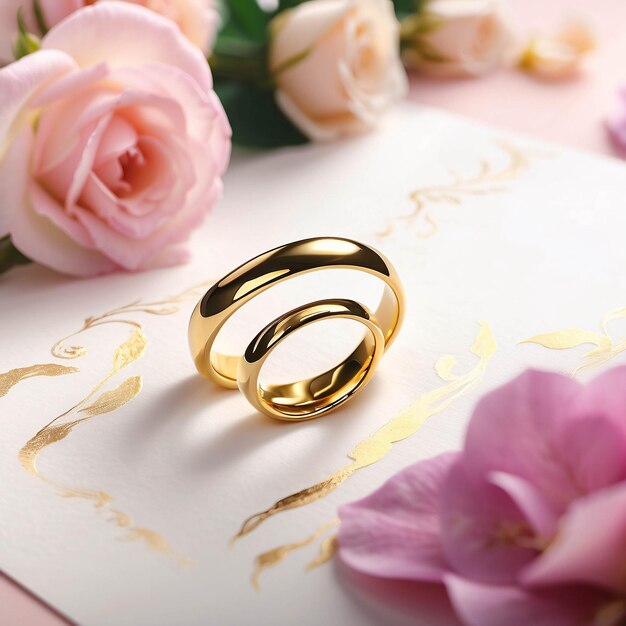 Luxe ingewikkelde desgin gouden ring verschillende edelstenen met rozen en bloemen botanische achtergrond