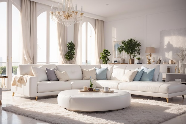 Luxe interieur woonkamer met wit