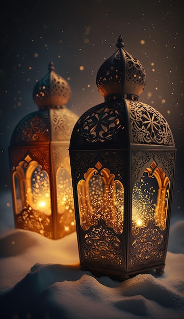 luxe islamitische ramadan lamp achtergrond ai gegenereerd