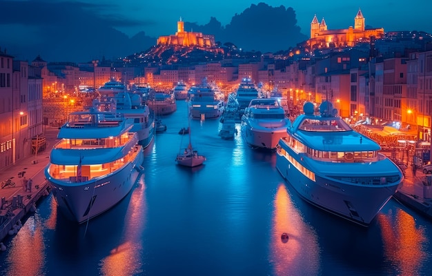 Luxe jachten en boten in de haven van Marseille, Frankrijk