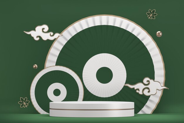 Luxe japanse groene podiumdecoratie geschikt voor producten 3D-rendering
