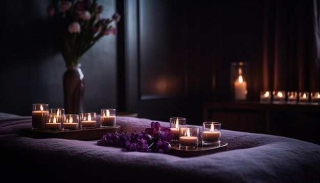 Luxe kaarsverlichte kamer met ontspannende aromatherapie-spabehandeling gegenereerd door AI