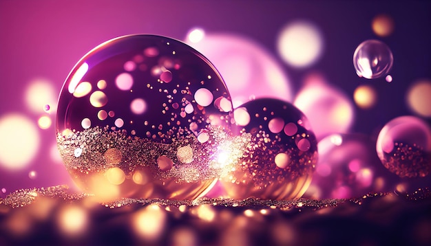 Luxe kristallen bol op abstract roze bokeh licht en glitter achtergrond fonkeling Generatieve AI