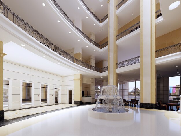 Luxe lobby interieur. 3D-rendering