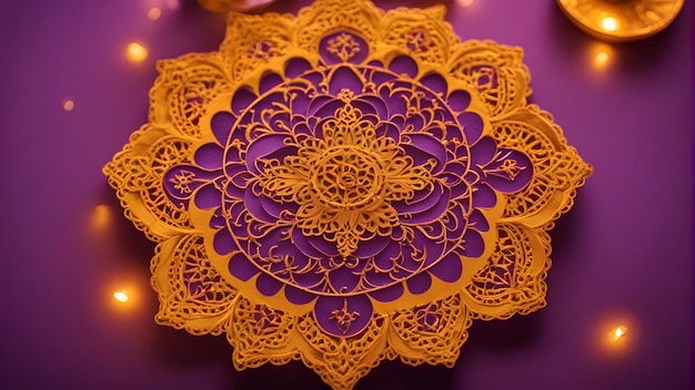 Luxe mandala op een paarse achtergrond close-up