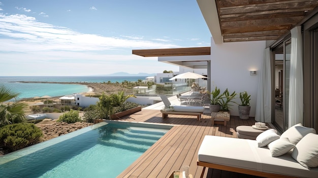 Luxe met prachtige luxe villa's met privé zwembaden en een adembenemend uitzicht op de oceaan Dompel jezelf in de weelderige sfeer terwijl je ontspant in je eigen privé oase gegenereerd door AI