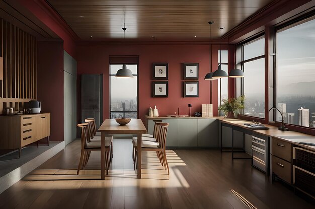 Luxe modern en vintage turquoise interieur Marmeren keukeneiland met houten chockers