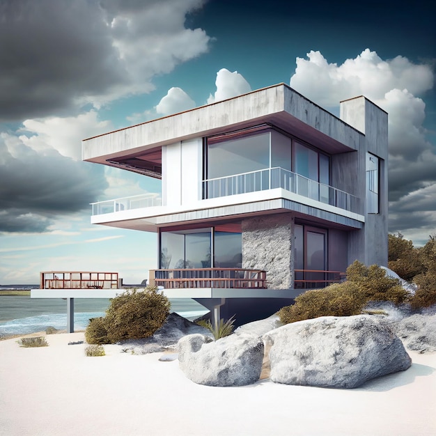 Luxe modern huis aan het strand met uitzicht op zee