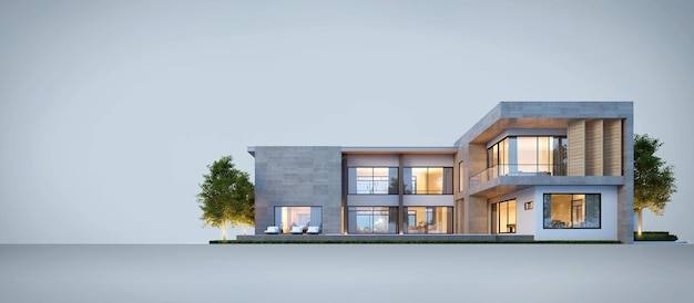 Luxe modern huis geïsoleerd op een witte achtergrond Concept voor onroerend goed of onroerend goed