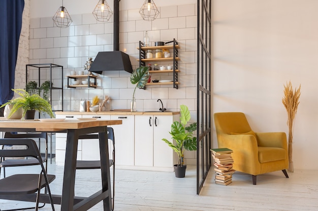 Luxe modern ontwerp van een gezellig klein studio-appartement in Scandinavische stijl