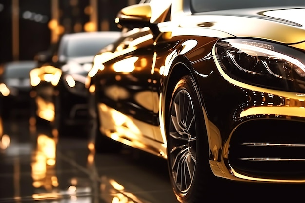 Luxe moderne gouden sportwagen close-up Generatieve AI illustratie