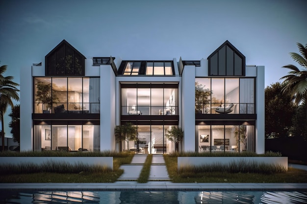 Luxe moderne villa met zwembad en tuin generatieve ai