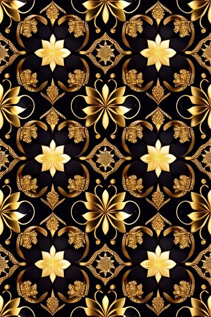Luxe naadloos patroon met gouden juwelen, diamanten en kettingen op zwarte achtergrond