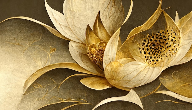 Luxe ontwerp als achtergrond met gouden lotus Lotus bloemen lijn kunst ontwerp voor behang Generative Ai