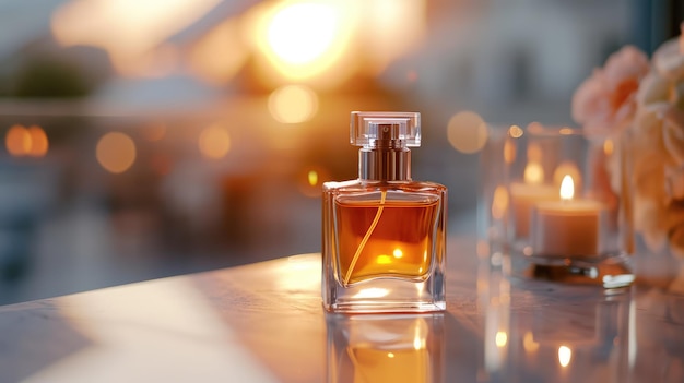 Luxe parfum op de tafel, door AI gegenereerd.