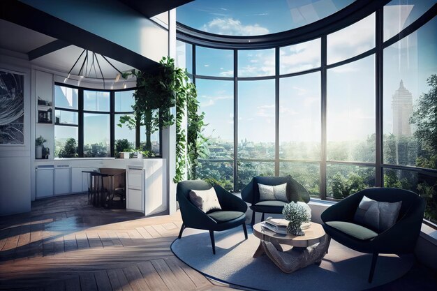 Luxe penthouse met prachtig uitzicht over de stad omgeven door groen en blauwe luchten
