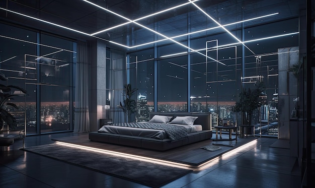 Luxe penthouse slaapkamer's nachts generatieve AI