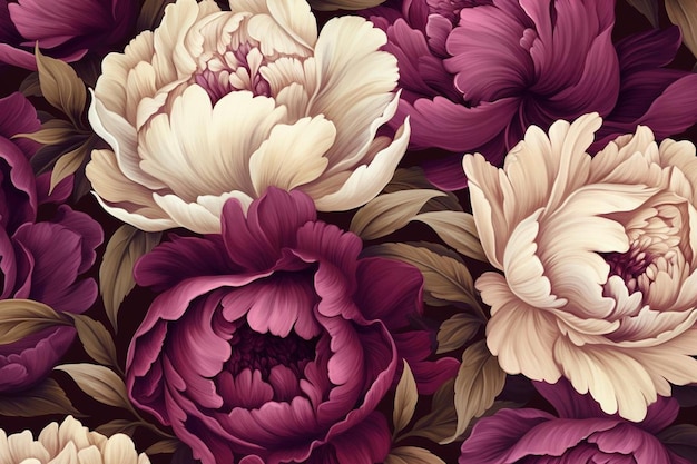 Luxe peony behang in vintage stijl