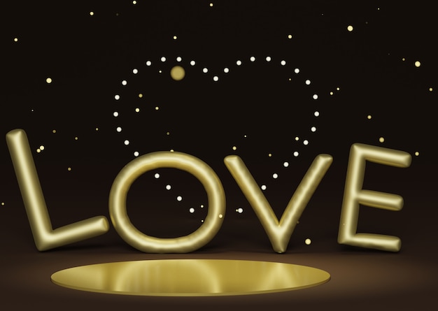 Luxe podium met verfraaien met hart flare bokeh lichte en gouden liefde alfabetten ballon. happy valentine's day. liefde viering concept.