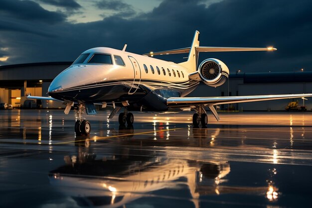 Luxe privéjet geparkeerd op de grond Generatieve AI