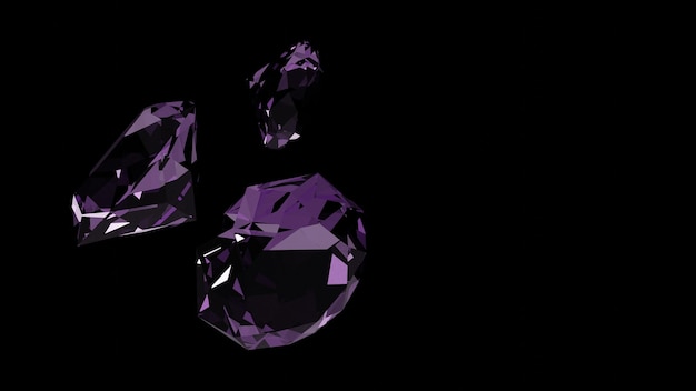 Luxe Purple Diamond Crystal Gem geïsoleerd op donkere achtergrond 3D-rendering