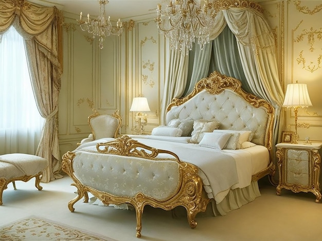 Luxe rococo slaapkamer Generatieve Ai