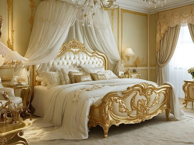 Luxe rococo slaapkamer Generatieve Ai