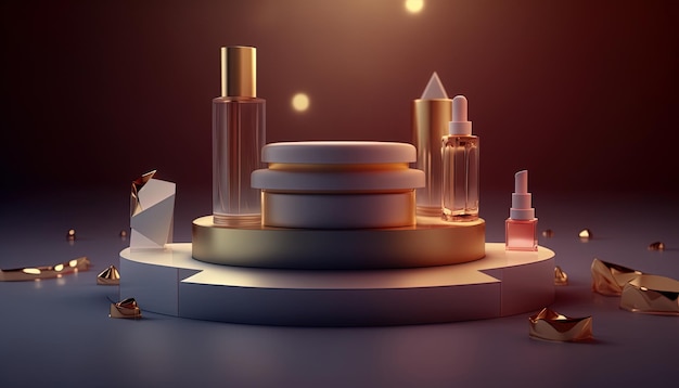 Luxe schoonheidsproducten displaystandaard voor het presenteren van high-end cosmetica 3D-rendering mockup