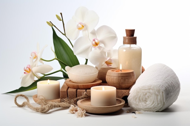 Foto luxe spa behandeling en aromatherapie met kaarslicht witte achtergrond