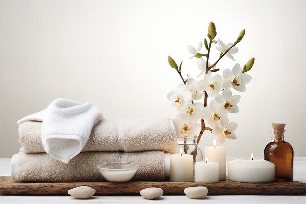 Foto luxe spa behandeling en aromatherapie met kaarslicht witte achtergrond