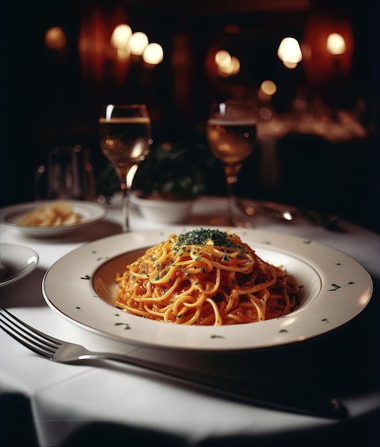 Luxe spagetti in klassiek luxueus restaurant Generative Ai