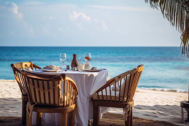 Luxe stranddiner Romantische tafel Genereer Ai