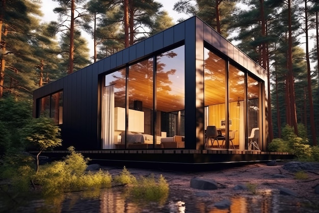 luxe villa buitenkant in minimalistische stijl professionele reclamefotografie AI gegenereerd