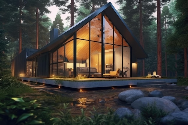luxe villa buitenkant in minimalistische stijl professionele reclamefotografie AI gegenereerd