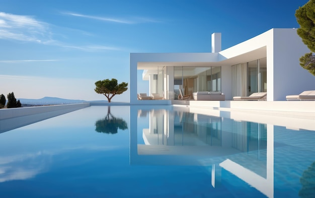 Luxe villa huis 3D-weergave van een onroerend goed Architectuurproject met zwembad