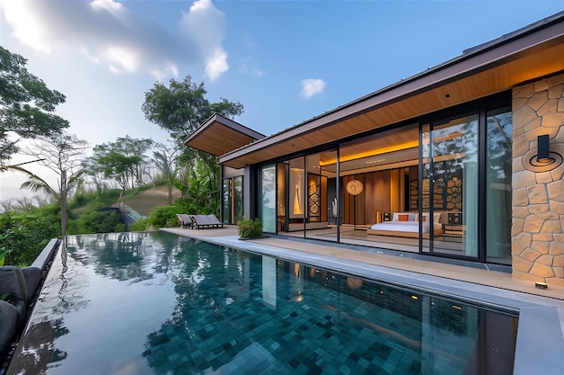 Luxe villa in Phuket versierd met glas