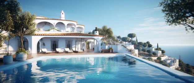 Luxe villa met infinity pool Generatieve AI