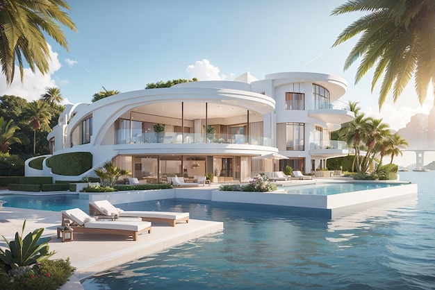 luxe villa met zwembad spectaculair hedendaags design digitale kunst onroerend goed huis en eigendom