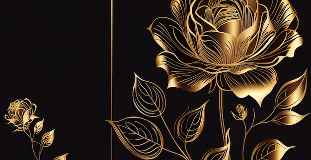 Luxe VIP luxe achtergrond met gouden lijnen van artistieke bloemen en botanische bladeren AI gegenereerde afbeelding