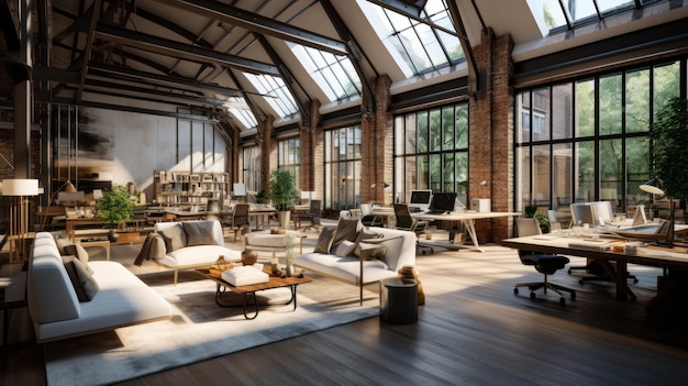 Luxe werkruimte kantoor ingericht met een modern interieur in industriële loftstijl