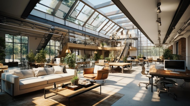 Luxe werkruimte kantoor ingericht met een modern interieur in industriële loftstijl