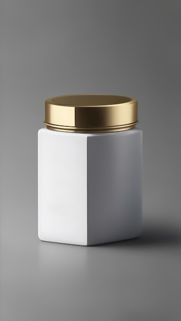 Luxe witte pot verpakking ontwerp mockup met gouden dop op eenvoudige achtergrond