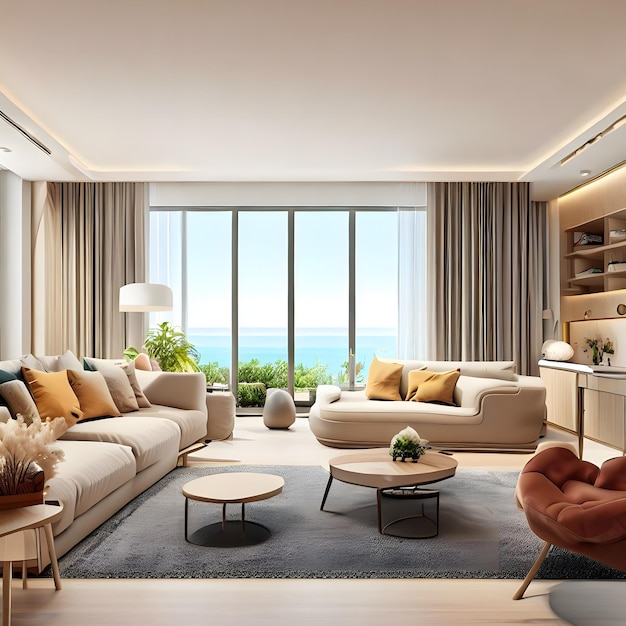 Luxe woonkamer in een modern appartement met mooie salontafel