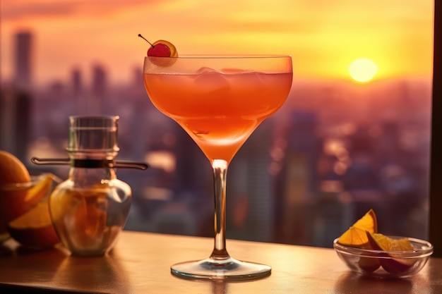 Luxe zonsondergangcocktail in een loungebar