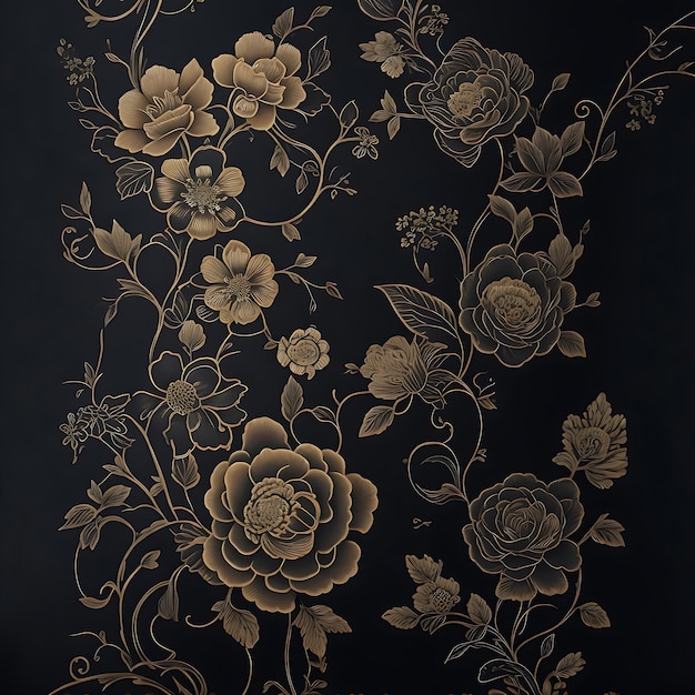 Luxe zwart en gouden 3D interieur muurschildering bloemen behang ontwerp Wild bloem bloemmotief