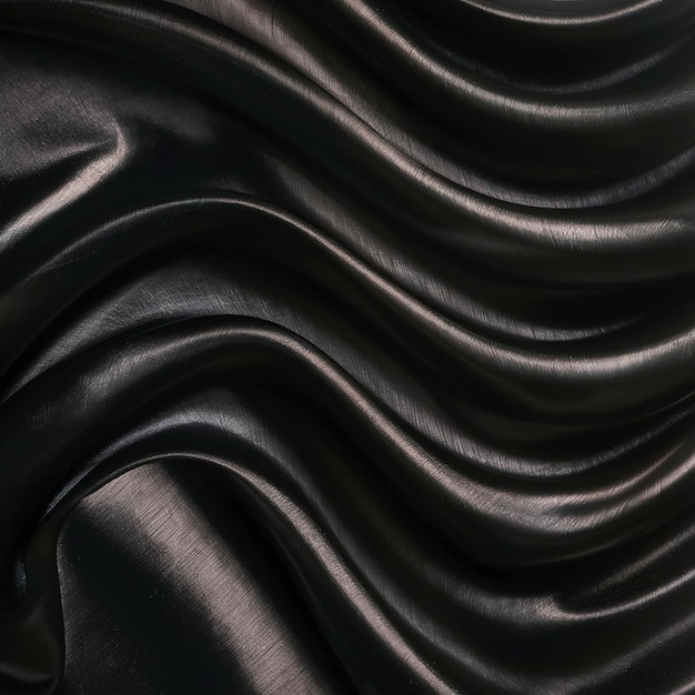 Luxe zwarte zijde of satijn textuur achtergrond met vloeibare golf of golvende plooien behang ontwerp