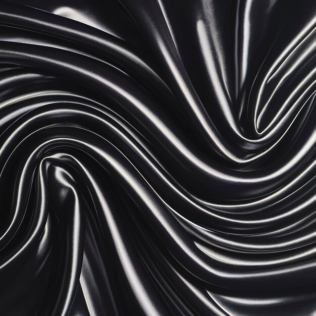Luxe zwarte zijde of satijn textuur achtergrond met vloeibare golf of golvende plooien behang ontwerp
