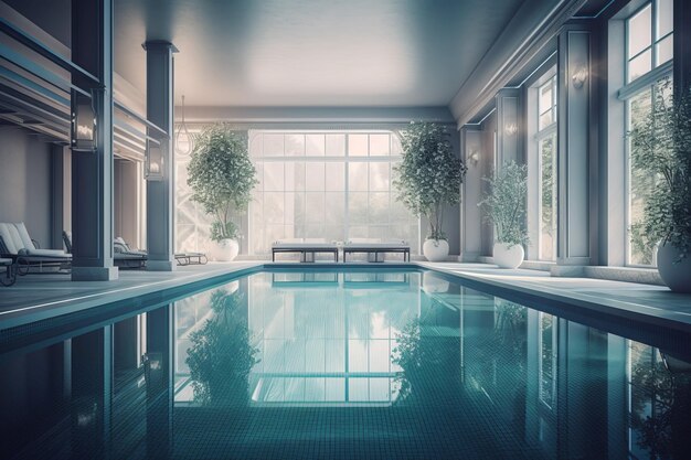 Luxe zwembad relax villa vakantie palm dek relax faciliteit Generate Ai