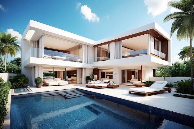 Luxe zwembadvilla spectaculair eigentijds design digitale kunst onroerend goed huis en onroerend goed ge